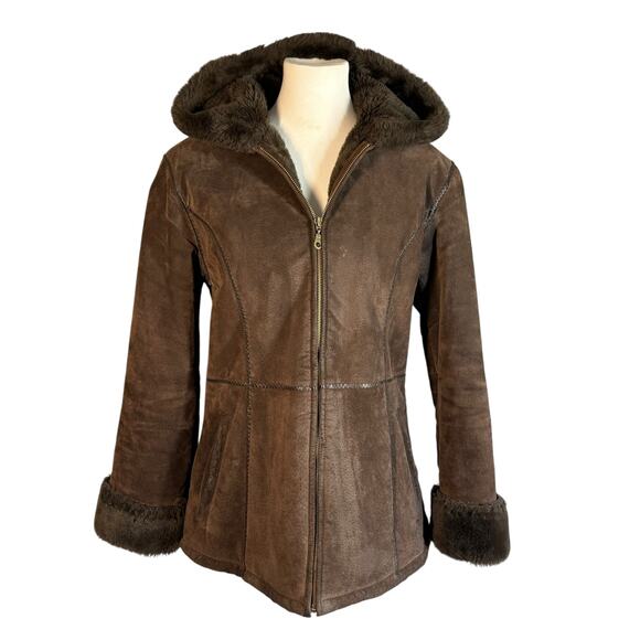 Y2K Wilson Leather Suede Fur Lined Brown Coat Medium - Picture 2 of 16